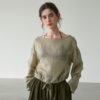 Minimalist Breathable Ramie Sheer Womens Long Sleeve Drawstring Top