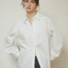 Minimalist Ladder Stitch Cotton Womens Loose Long Sleeve Shirt