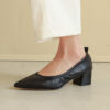 Timeless Grained Cow Leather Womens Pointed Toe Block Heel Court Shoes