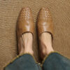 Minimalist Woven Genuine Leather Womens Square Toe Flat Mules