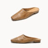 Minimalist Woven Genuine Leather Womens Square Toe Flat Mules
