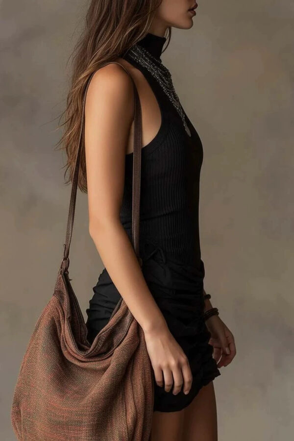 Streetwear Ribbed Ruched Stretchy Polyester Womens Black Mini Dress