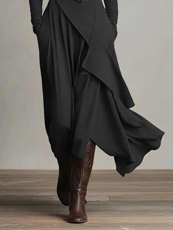 Timeless Stretchy Polyester Womens Turtleneck Irregular Hem Maxi Dress
