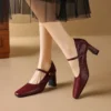 Timeless Sustainable Sheepskin Womens Block Heel Mary Jane Shoes