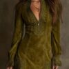 Boho Embroidered Lace Stretchy Polyester Womens Long Sleeve Mini Dress