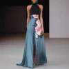 Timeless Floral Print Womens Halter Maxi Evening Dress