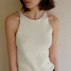 Minimalist Cotton Linen Ribbed Knit Womens Slim Fit Halter Vest