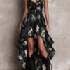 Boho Floral Print Stretchy Polyester Womens Spaghetti Strap Maxi Dress