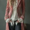Timeless Pink Embroidered Velvet Womens Midi Coat