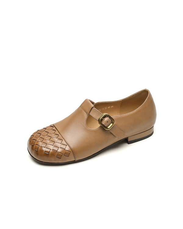 Timeless Woven Toe Genuine Leather Womens Mary Jane Flats