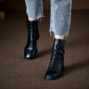 Vintage Top Grain Cowhide Womens Square Toe Block Heel Ankle Boots
