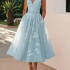 French Riviera Floral Print Stretch Polyester Womens V Neck Midi Dress