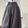 Minimalist Breathable Spliced Cotton Womens Mid Rise Straight Casual Pants