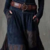 Boho Cotton Blend Spliced Womens High Waist Long Sleeve Maxi Dress