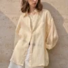 Minimalist Breathable Sheer Ramie Loose Long Sleeve Shirt