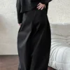 Minimalist Breathable Spliced Cotton Womens Mid Rise Straight Casual Pants