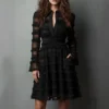 Timeless Sheer Fringed Stretchy Polyester Womens Slim Fit Midi Dress