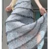 French Riviera Ditsy Floral Scalloped Lace Womens Tiered Maxi Skirt