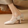 Timeless Sustainable Sheepskin Womens Block Heel Mary Jane Shoes