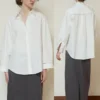 Minimalist Ladder Stitch Cotton Womens Loose Long Sleeve Shirt