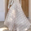 Elegant Breathable Crinkled Plaid Polyester Blend Womens Maxi Skirt