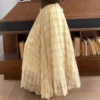 Elegant Breathable Crinkled Plaid Polyester Blend Womens Maxi Skirt