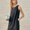 Minimalist Scalloped Edge Linen Blend Womens Sleeveless Midi Dress