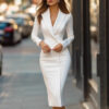 Timeless Stretch Polyester Womens Bodycon Blazer Midi Dress