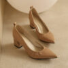 Timeless Grained Cow Leather Womens Pointed Toe Block Heel Court Shoes
