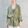 Timeless Sustainable Linen Blend Ruched Waist Utility Shirt Jacket