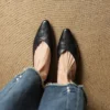 Minimalist Soft Sheepskin Womens Office Pointed Toe Low Wedge Shoes