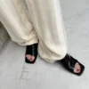 Minimalist Breathable Sheepskin Womens Square Toe Block Heel Mules