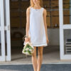 Minimalist Scalloped Edge Linen Blend Womens Sleeveless Midi Dress