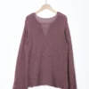 Boho Cutout Breathable Linen Lyocell Blend Womens Loose Knit Top