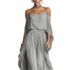 Timeless Grey Flowy Chiffon Womens Cold Shoulder Wide Leg Trouser Pants Set