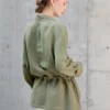Timeless Sustainable Linen Blend Ruched Waist Utility Shirt Jacket