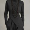 Timeless Stretchy Polyester Womens Turtleneck Irregular Hem Maxi Dress