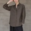 Minimalist Ladder Stitch Cotton Womens Loose Long Sleeve Shirt