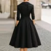 Elegant Timeless Stretch Polyester Womens Lapel High Waist Midi Dress