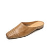 Minimalist Woven Genuine Leather Womens Square Toe Flat Mules
