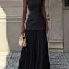 Timeless Pleated Womens Sleeveless Top And Maxi Skirt Co Ord Set