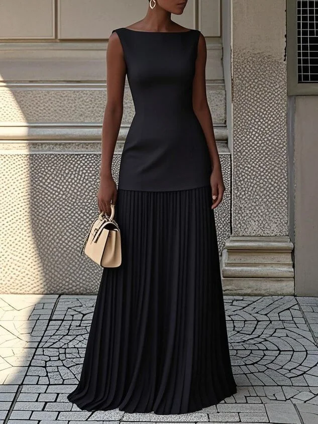 Timeless Pleated Womens Sleeveless Top And Maxi Skirt Co Ord Set