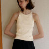 Minimalist Cotton Linen Ribbed Knit Womens Slim Fit Halter Vest