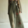 Boho 3D Floral Print Sheer Womens Long Sleeve V Neck Maxi Dress