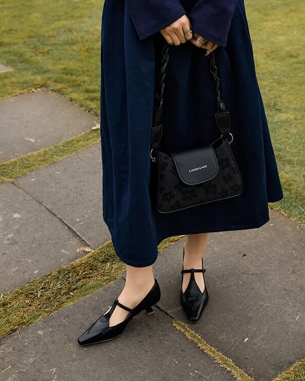 Timeless Genuine Leather Womens Pointed Toe Kitten Heel Mary Janes