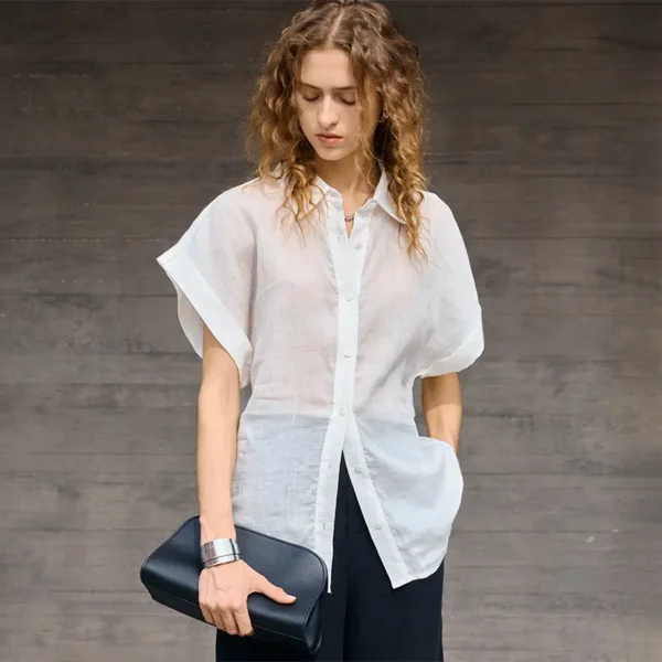 Minimalist Commuter Breathable Sheer Ramie Short Sleeve Shirt