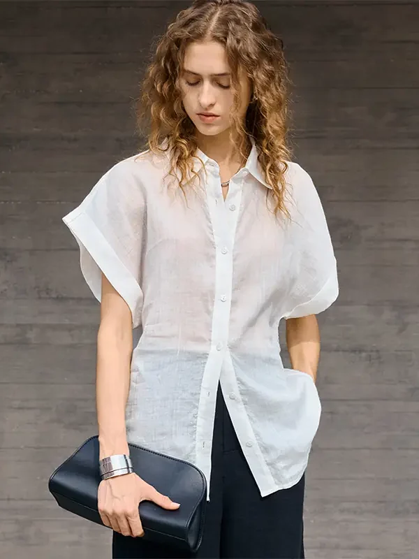 Minimalist Commuter Breathable Sheer Ramie Short Sleeve Shirt