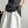 Minimalist Breathable Cotton Blend Womens Asymmetric Hem Cap Sleeve T Shirt