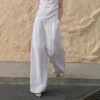 Minimalist Breathable Linen Lyocell Womens Wide Leg Trousers
