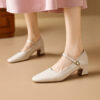 Timeless Sustainable Sheepskin Womens Block Heel Mary Jane Shoes
